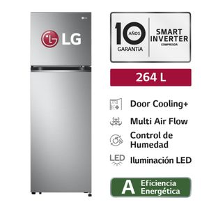 REFRIGERADORA LG TOP FREEZER 264L MULTI AIR FLOW DOOR COOLING GT26BPP PLATEADA