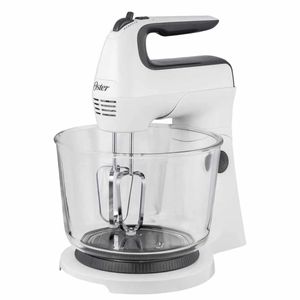 Batidora de mano y pedestal Oster® blanca con acción giratoria única FPSTHS3611