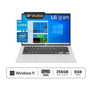 LAPTOP LG GRAM ULTRALIGERA PANEL IPS DE 14” PROCESADOR INTEL EVO CORE I5 DE 11VA GENERACION 14Z90P-G.AJ63B4 256GB SSD 8GB RAM SILVER
