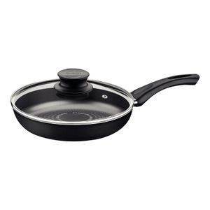 Sartén Recta Tramontina Paris+ en Aluminio con Revestimiento Interno y Externo en Antiadherente Starflon Excellent Negro con Tapa 24 cm 1,8 L
