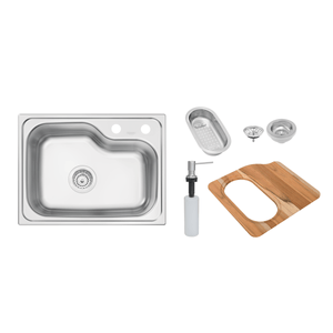 Lavadero Tramontina Morgana Compact 48 FX Undermount en Acero Inoxidable + válvula, tabla de madera, cesta coladora y dispensador de jabón