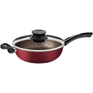 Sartén Honda Tramontina Paris en Aluminio con Revestimiento Interno y Externo Antiadherente Starflon Max Rojo con Tapa de Vidrio 26 cm 3,6 L