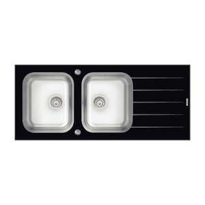 Lavadero de empotrar Tramontina Vitra 2C 34 R de acero inoxidable y vidrio templado negro 116 x 50 cm